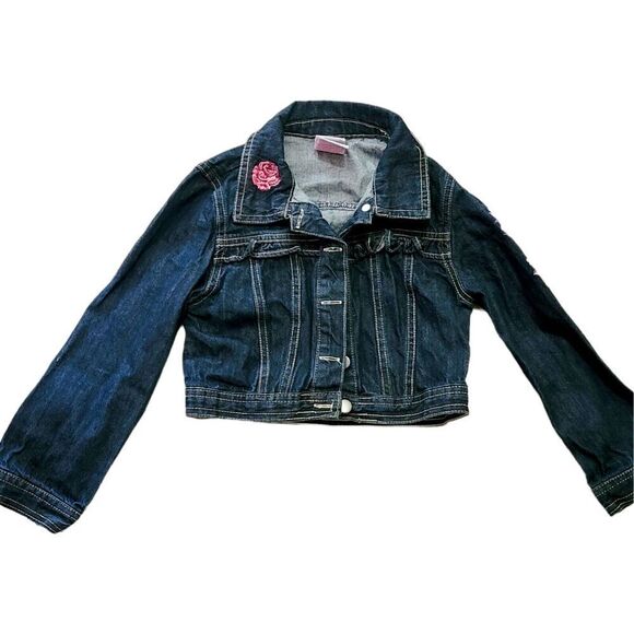 Nannette Kids Dark Wash Floral Embroidered Denim Jacket Size 6X - Picture 1 of 4